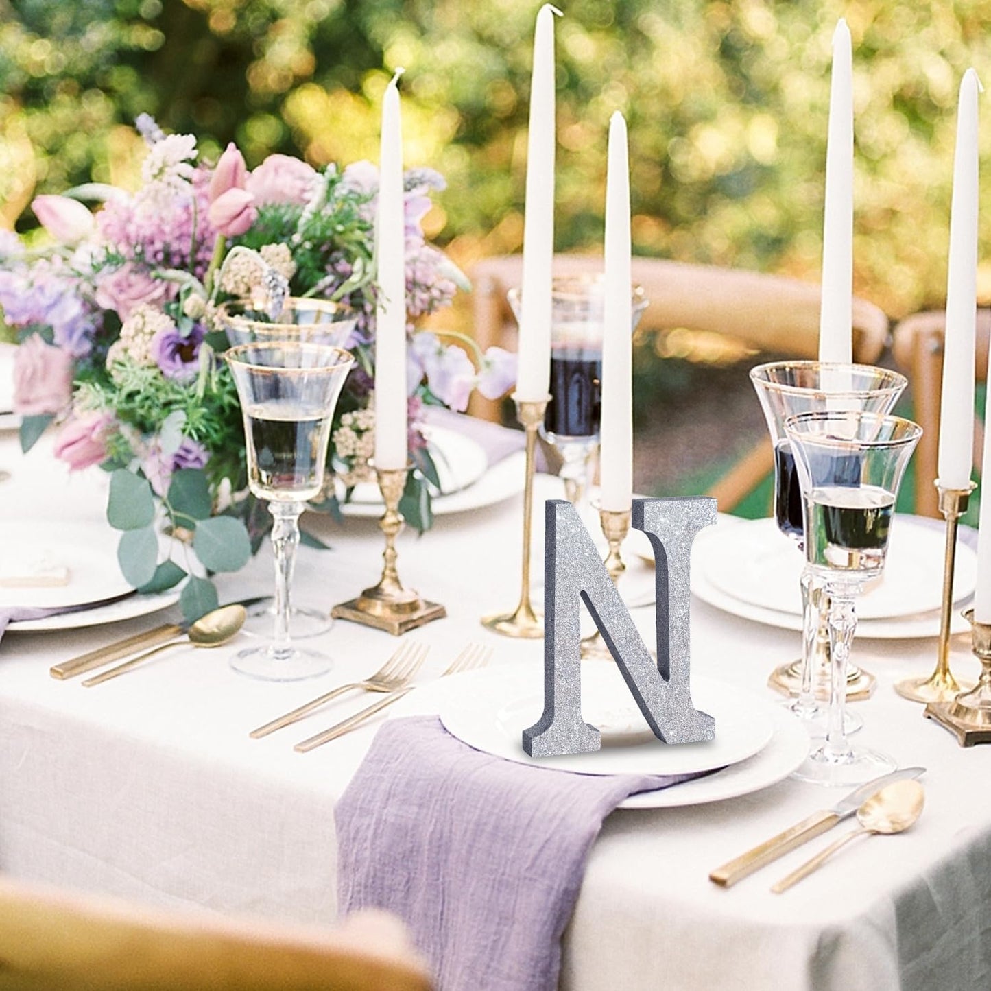 TONIFUL 8 Inch Silver Glitter Letter N Table Centerpiece A-Z Silver Birthday Party Decorations,Silver Alphabet N for Birthday,Chrismas,Graduation,Bridal Shower,Wedding,Anniversary Party Supplies