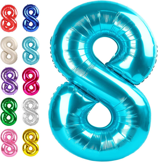 Helium Foil Blue Number 8 Balloon 40 Inch, Mylar Eight Numbers 8 18 28 38 48 58 80 88 Birthday Balloons, Blue Women Men Anniversary Graduations Party Supplies