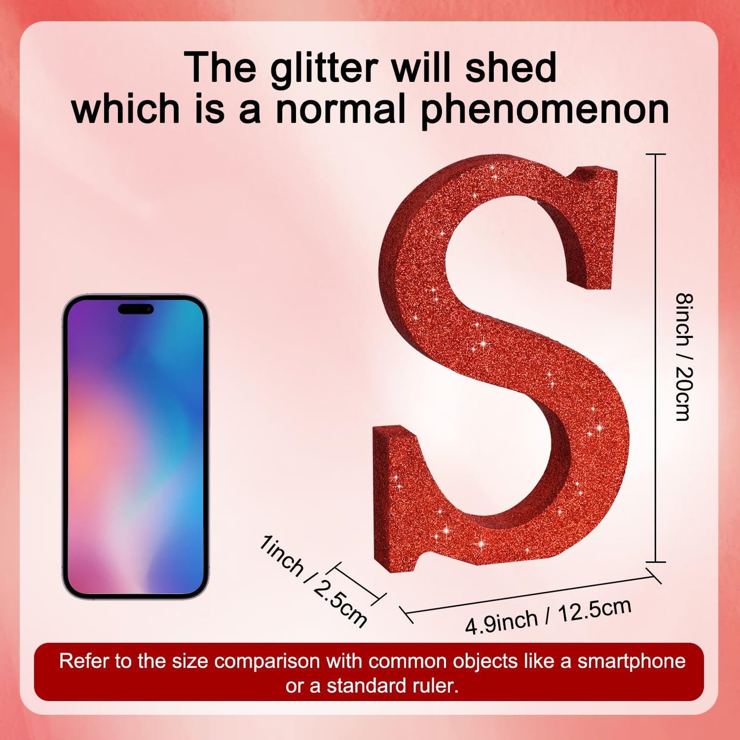 TONIFUL 8 Inch Red Glitter Letter S Table Centerpiece A-Z Red Birthday Party Decorations,Red Alphabet S for Birthday,Chrismas,Graduation,Bridal Shower,Wedding,Anniversary Party Supplies