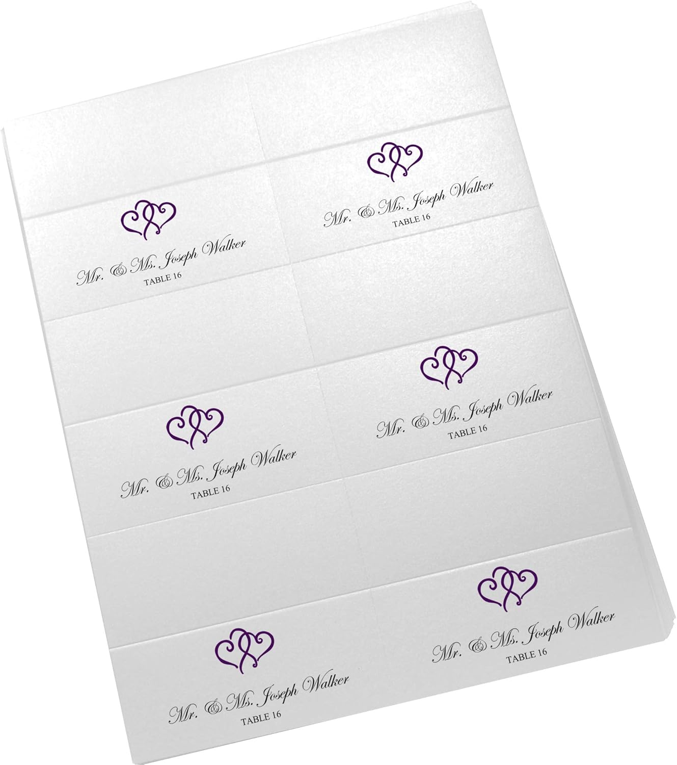 Linked Hearts Printable Place Cards, Eggplant (Choose Color), Set of 60 (10 Sheets), Laser & Inkjet Printers - Wedding, Party, Dinner, and Special Events - Made in the USA