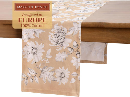 Maison d' Hermine Table Runner 100% Cotton Single Layer Table Runners 108 inches Long for Thanksgiving Christmas Decorations Home Kitchen Dining Party Wedding (Pretty Autumn, 14.5" x 108")