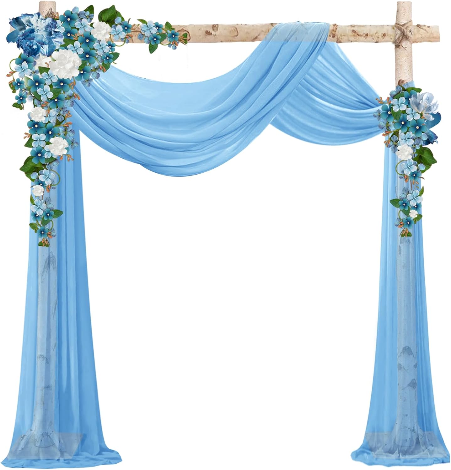 VOK Blue Wedding Arch Draping Fabric Chiffon Fabric, 29in x 18Ft Sheer Chiffon Outdoor Curtain for Wedding Ceremony Birthday Party Decoration (Blue,1 Panel)