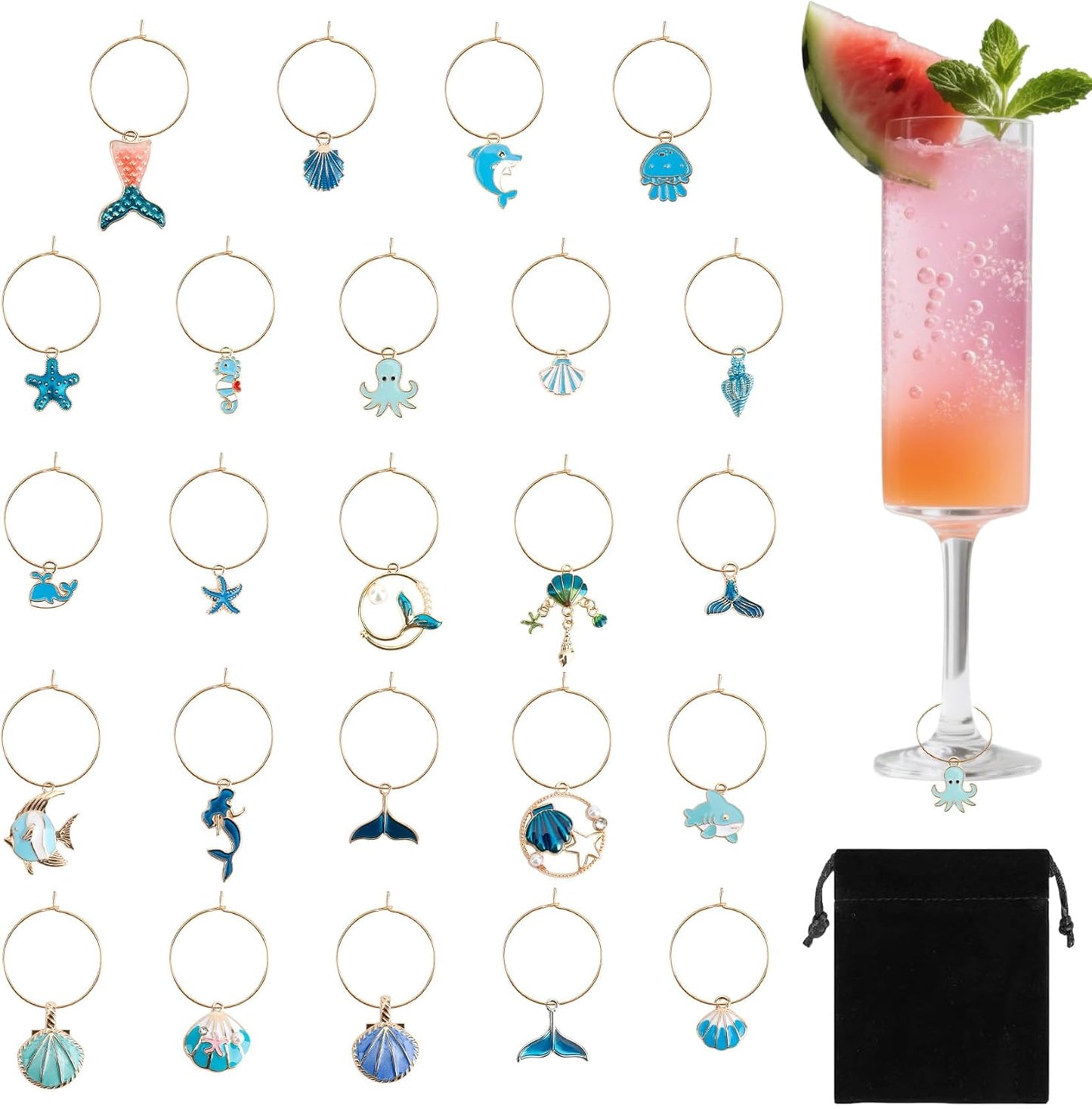 Wine Glass Charms Wine Charms for Stem Glasses Glass Markers Identifiers Tags for Christmas Tasting Party Favors Decorations