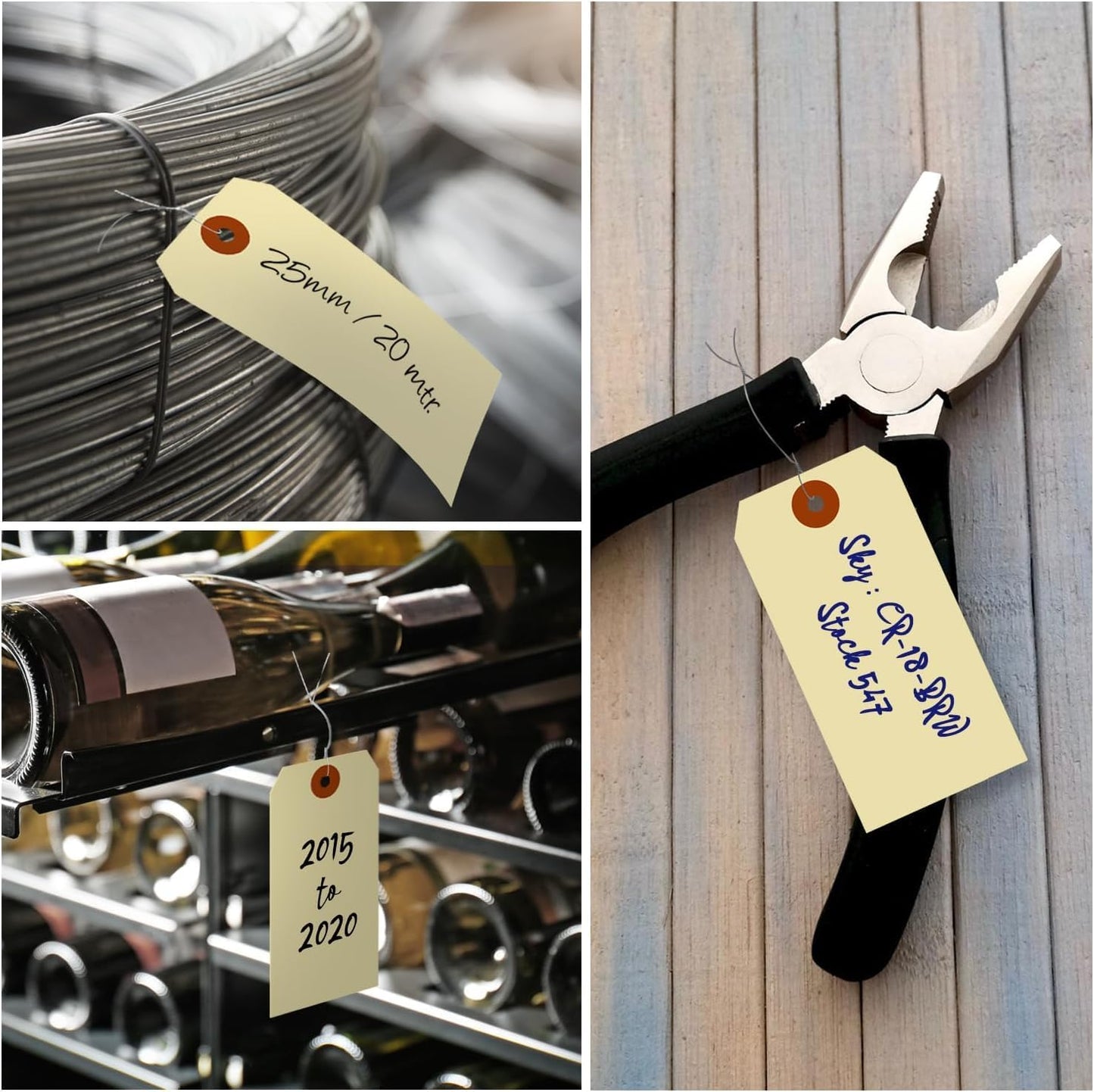 SmartSign Blank Manila Shipping Tags with Wire - Pack of 1000, Size-5, 13pt Thick Prewired Cardstock Tag, 4 3/4" x 2 3/8" Paper Hang Tags with Reinforced Fiber Patch