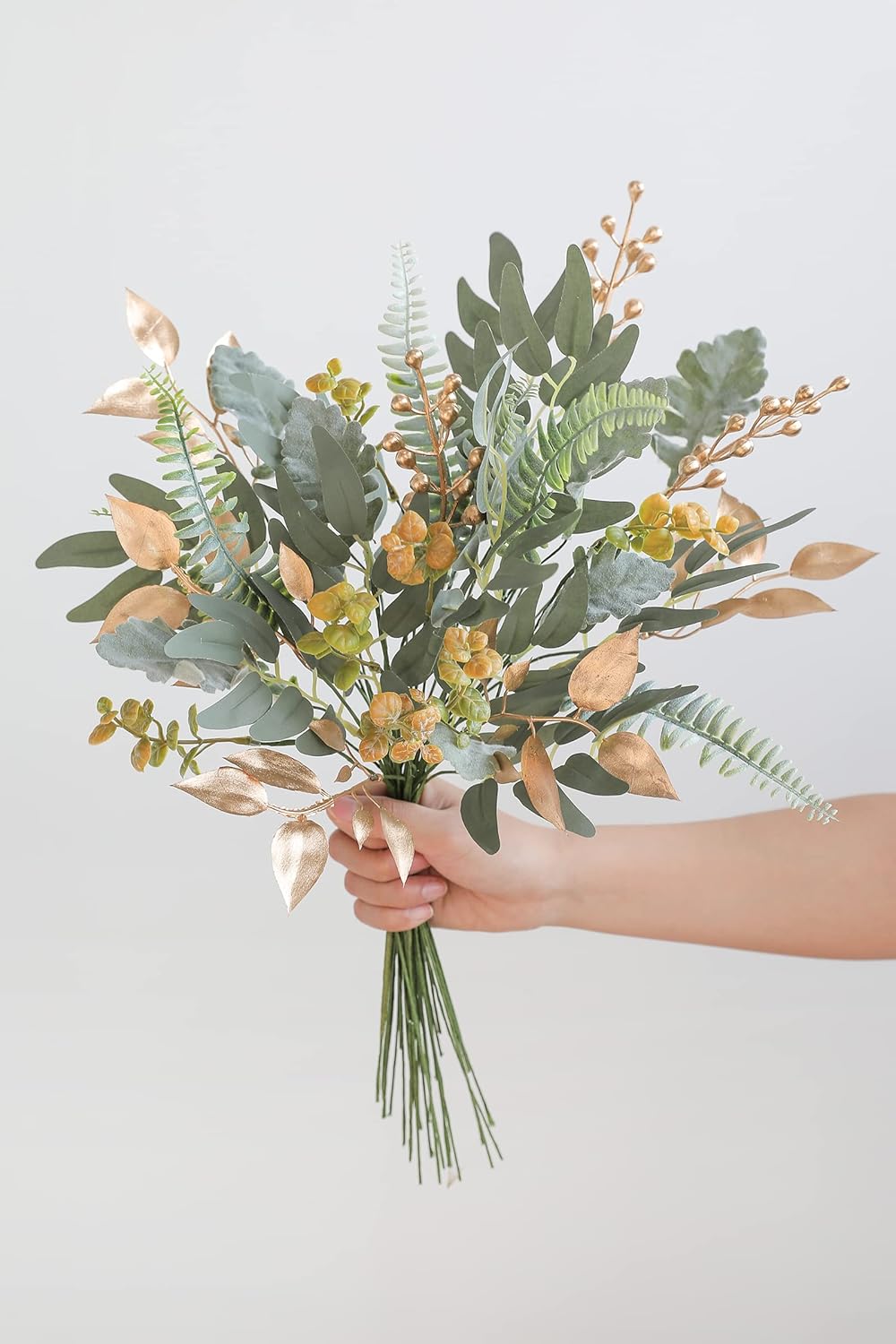 Serra Flora Artificial Greenery Spray Box Set(Pack of 54pcs) with 6 Kinds of Golden Green Filler for Wedding Bouquet Table Centerpieces and Floral Arrangement (Golden&Green)