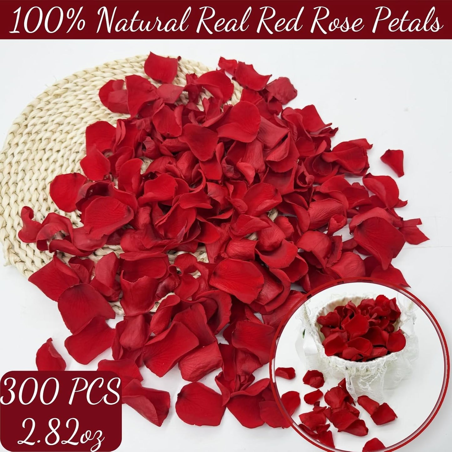 300 PCS Dried Real Red Rose Flower Petals Confetti for Wedding, 2.82oz Preserved Freeze Flower Girl Petals for Romantic Night Wedding Proposal Centerpeice Shower Party Decor