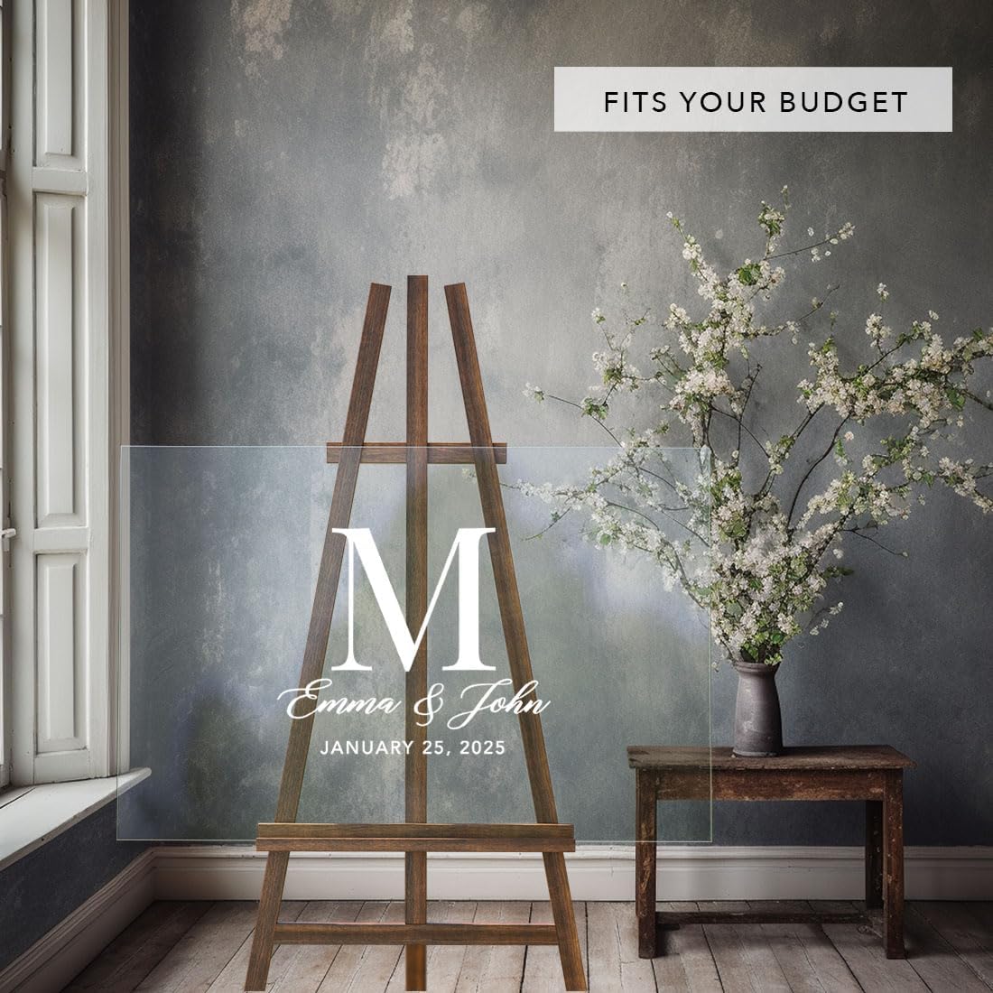 Andaz Press Custom Large Wedding Acrylic Sign, 16 x 24 Inches, Classic Monogram, Personalized Sign, Welcome Sign For Modern Wedding Theme