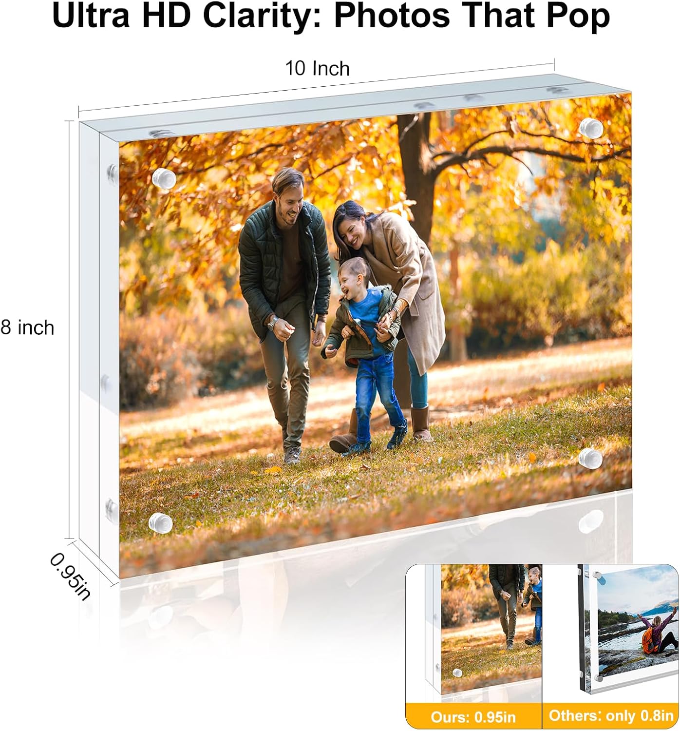 2 Pack 8x10 Acrylic Picture Frames - 20% Thicker Double Sided Magnetic Frame with UV Protection - Freestanding Clear Frameless Display for Tabletops - Modern Photo Frame Set for Home & Office Decor