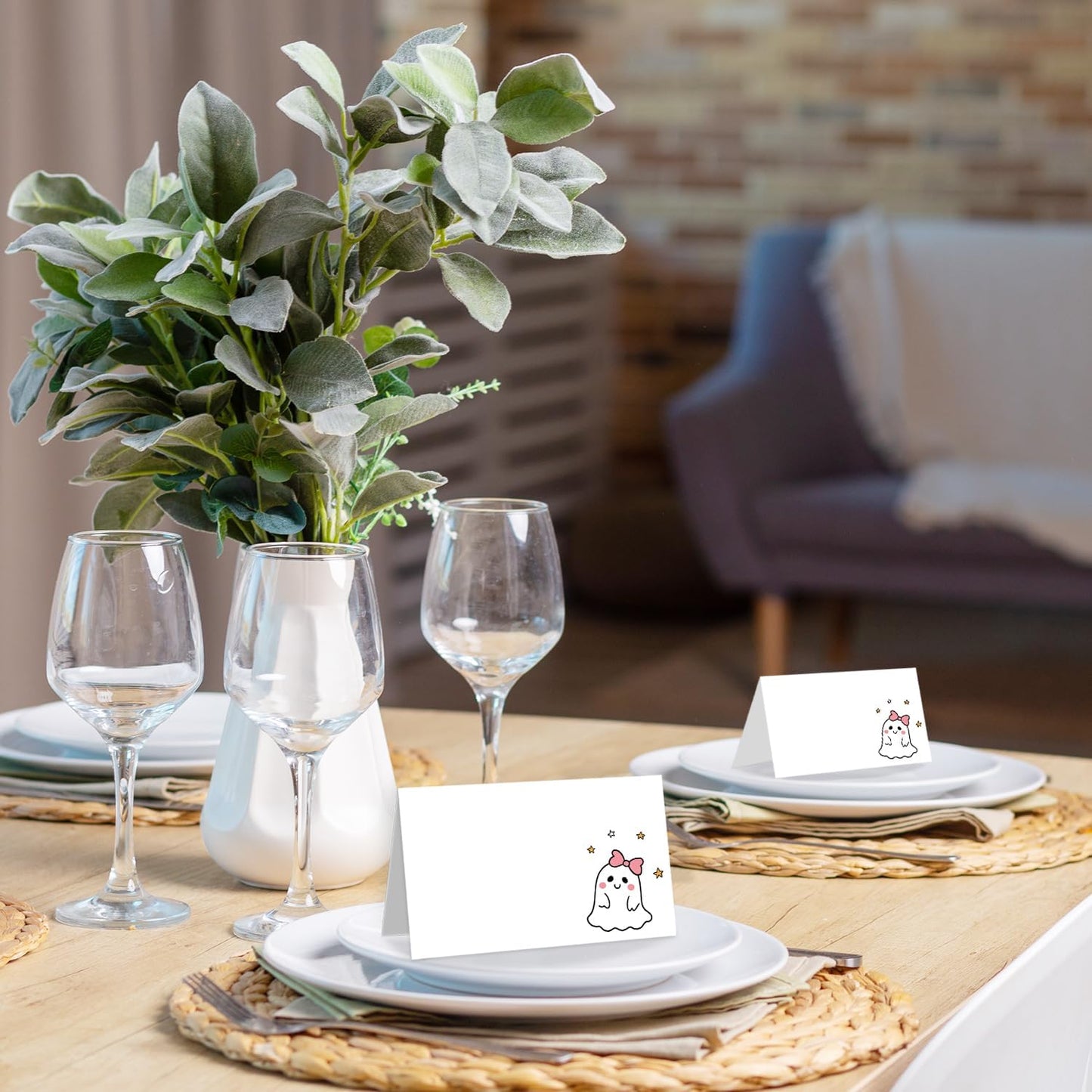 25 Pack Halloween Place Cards, Editable Name Cards for Table Setting, Spooky Tent Cards Food Label for Dinner Party, Bridal Shower, Wedding, Baby Shower and Events -T36