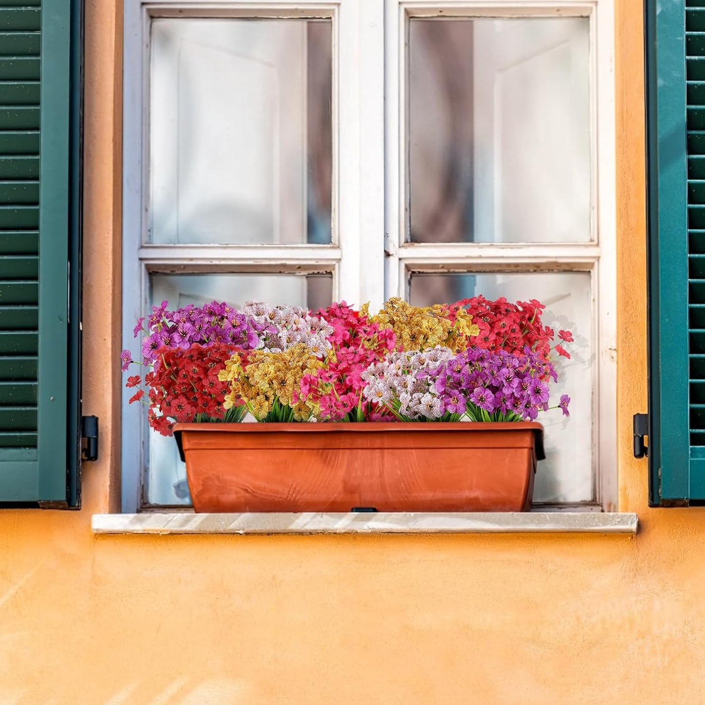 AmyHomie 20 Bundles Artificial Flowers for Outdoor UV Resistant Faux Flowers No Fade Fake Plastic Plants Garden Porch Window Box Decorating(Red)