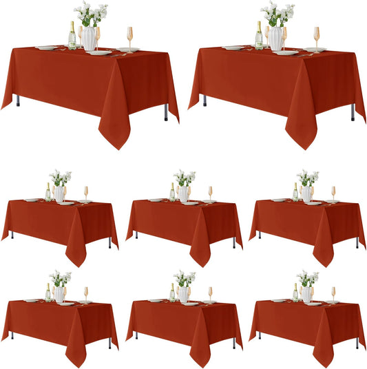 Fitable 8 Pack Rectangle Tablecloths: Stain Resistant Wrinkle Free Fall Table Clothes, Washable Reusable Polyester Table Covers for Wedding Thanksgiving Party Birthday Banquet(Rust, 70x120 inch)