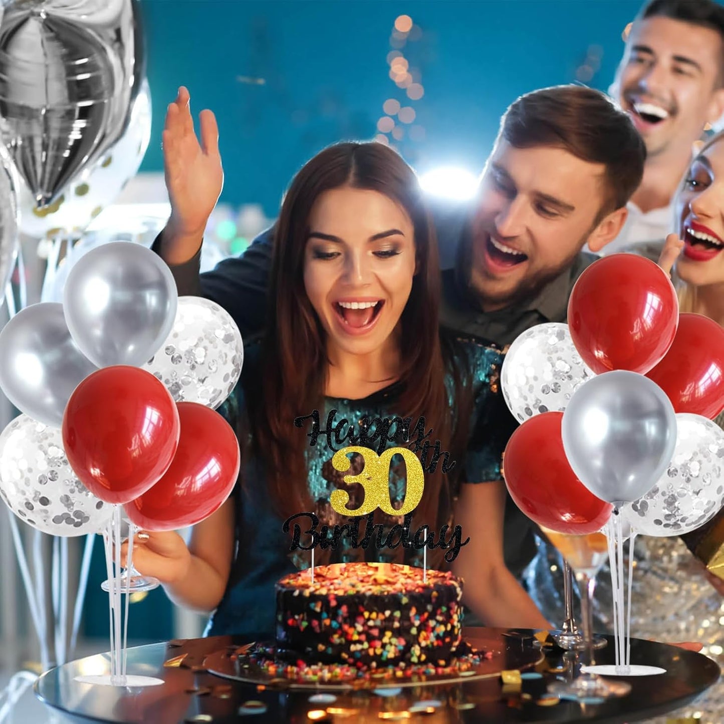 TONIFUL 4 Centerpieces Table Stand,Red Sliver Balloon Stand for Christmas,Birthday,Wedding,Anniversary, Graduation Decorations,Valentine's Day,New Year 2025