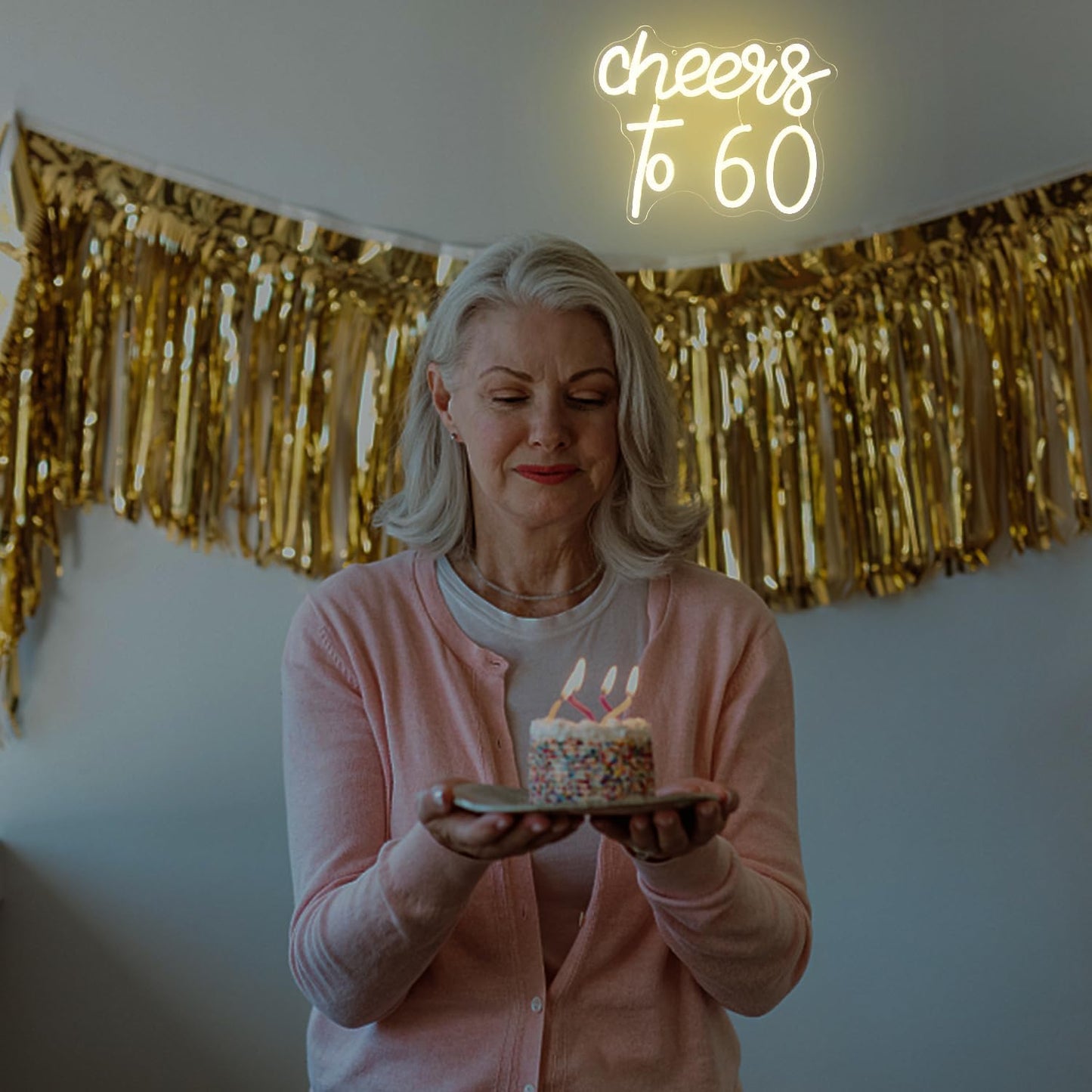 Cheers to 60 Neon Sign - 60th Birthday LED Neon Lights - Warm White - Happy Birthday Signs for Wall Decor - 60 Years LED Signs for Wall, Bedroom, Bar, Wedding, Party Decor