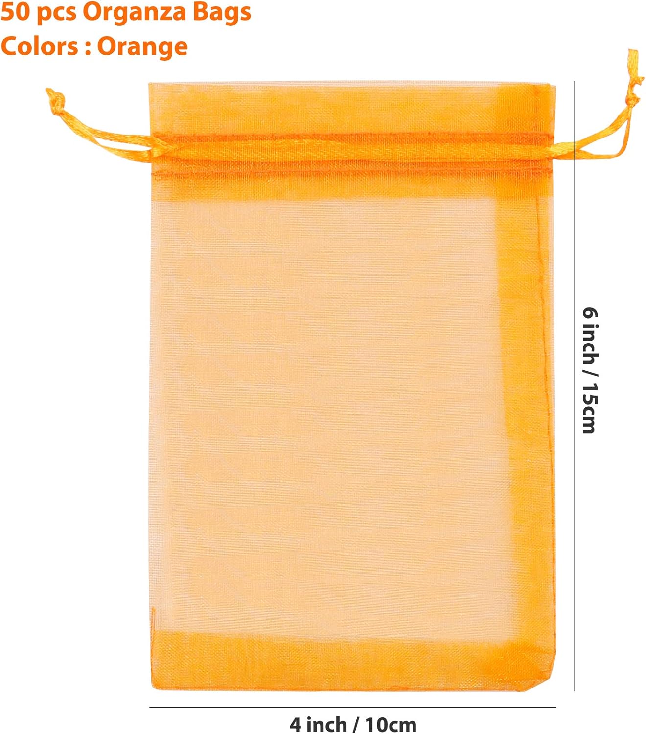 ANZNKU 50 Pack Organza Bags 4 x 6 inch Premium Sheer Drawstring Small Gift Bags for Halloween Candy Jewelry Party Wedding Halloween Christmas Favor (Orange)