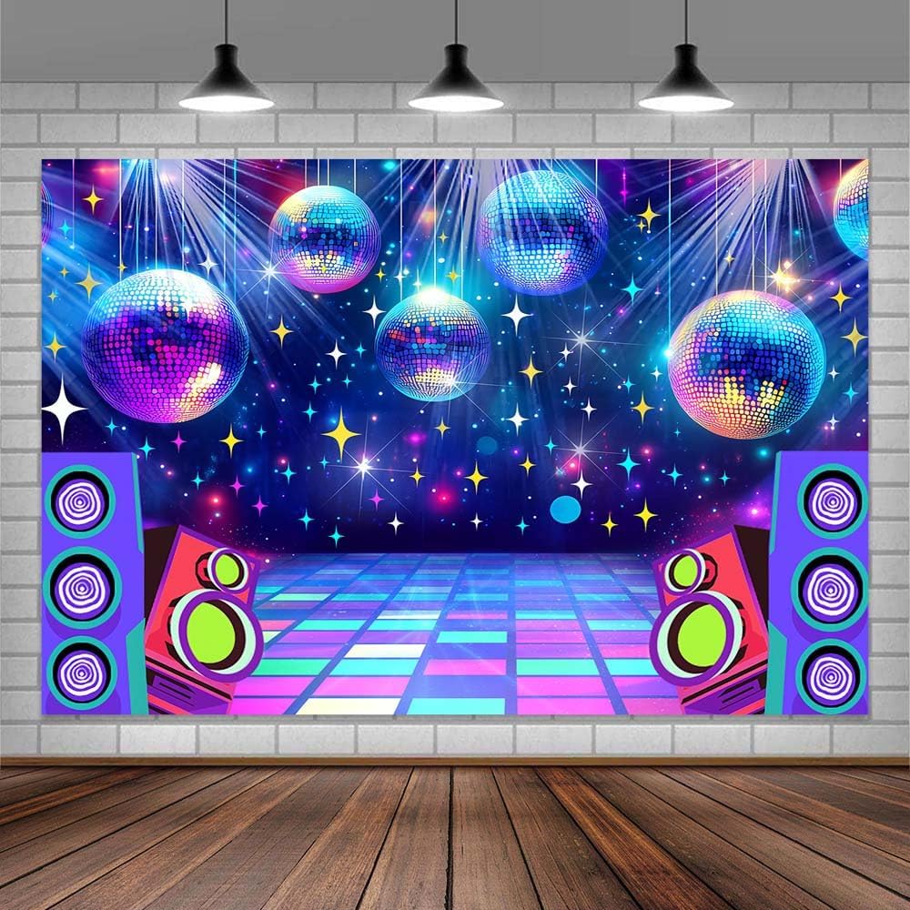Dance Party Backdrop Retro 70s 80s 90s Theme Glitter Stage Dance Ball Background Disco Party Decoration DJ Photography Backdrop Banner for Birthday Party Prom Portrait Photo Shoot 20X10Ft,Multi1
