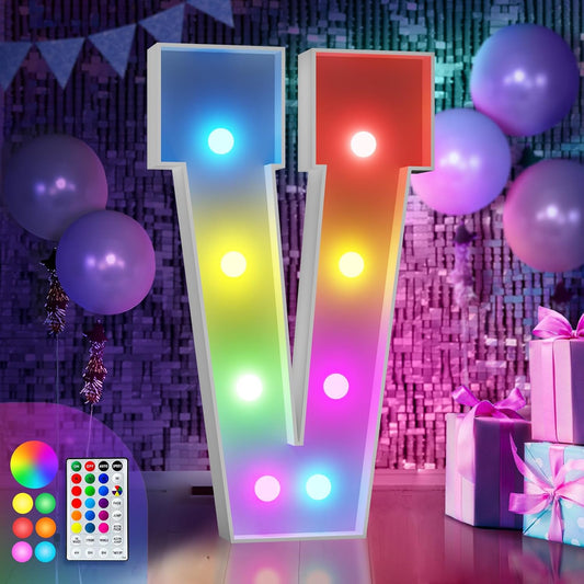 imprsv 3FT Colorful Marquee Light Up Letters V, 18 Colors Light Up Sign Alphabet Sign with Remote, One Letters First Birthday, Large Letters for Birthday Engagement Anniversary Wedding Party Decor