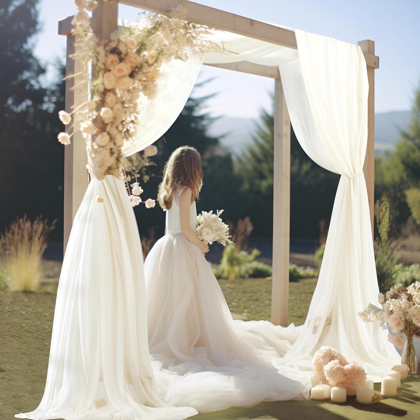 30" x 20Ft Wedding Arch Draping Fabric, 1 Panel Ivory Sheer Curtain Drapes Extra Wide & Long Backdrop Curtains for Wedding Arch Ceremony Birthday Party Decorations