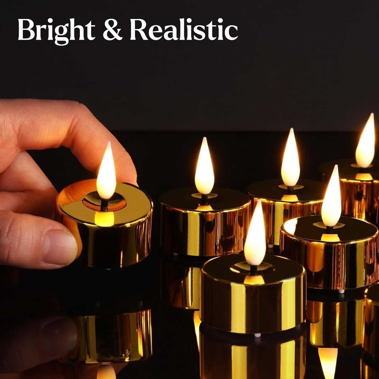 Eywamage Gold LED Tealights with Remote Batteries, Flickering Flameless Tea Lights Votive Candles Set of 12