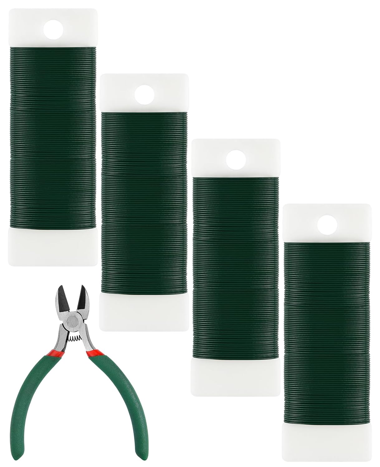 PLULON 4 Pack 122 Yards 22 Gauge Green Floral Wire with Wire Cutter, Ideal for Wreaths, Flower Arrangements, Gift Wrapping & DIY Crafts