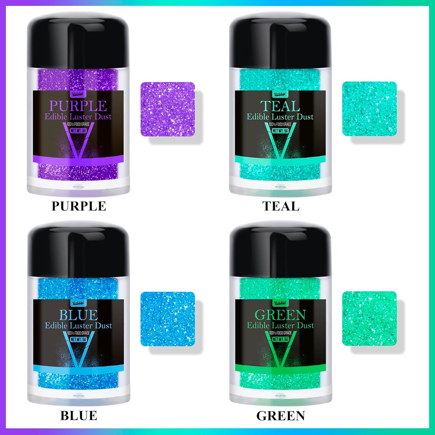 Edible Glitter - 4 Colors Luster Dust Edible Glimmer Powder for Sparkling Drinks, Foods, Wine, Beverage, Cake - Food Grade Shimmer Dust Powder for Baking, Cocktails, Cupcakes Decoration - 5g / Bottles