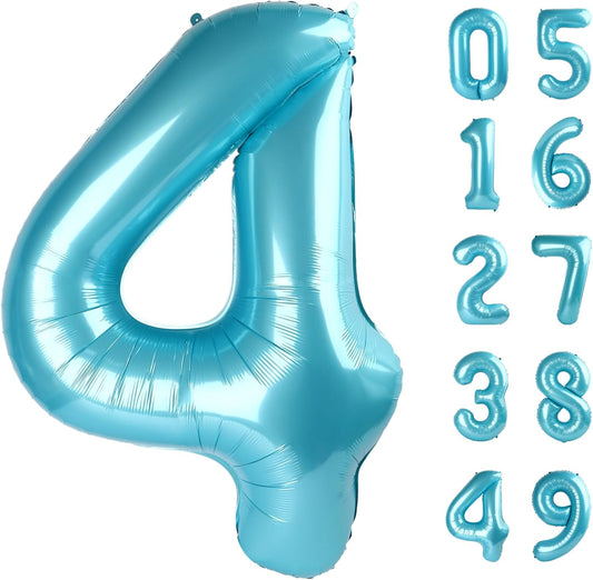 Pearl Blue 4 Number Balloon, 40 Inch Large Number 4 Birthday Balloon, Giant Number Four 14 24 34 40 44 Balloons, Foil Mylar Big for Anniversary Graduation Supplies Decorations