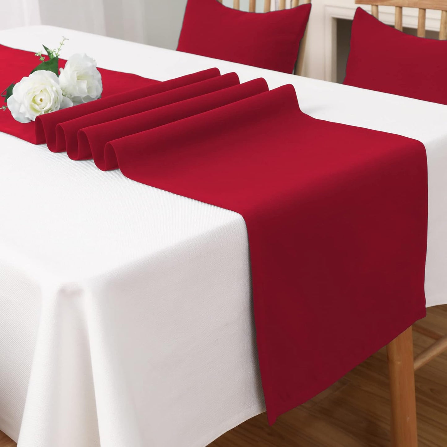 DUALIFE 2 Pack Table Runner 14 x 72 Inch Long Table Cloth Table Runners for Wedding Engagement Banquet Graduations Birthday Party Decorations, Red