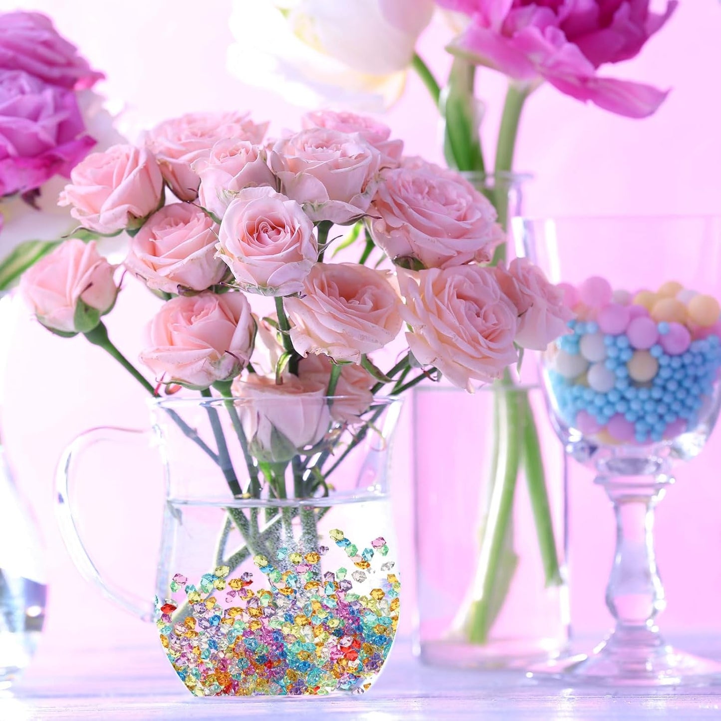 uxcell 1000pcs Fake Ice Rocks, Dazzling Clear Resin Crushed Ice Sparkling Fake Diamonds Gem Stones for Vases Fillers Table Scatter, Theme Party Favors, Pink