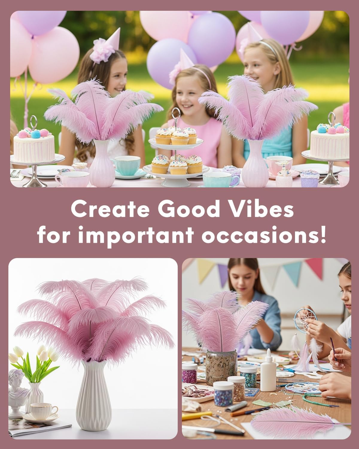 NEWONG 30pcs Peony Pink Ostrich Feathers Natural Bulk 8-10inch(20-25cm) Vase Craft Wedding Home Party Centerpieces Christmas Day Decoration