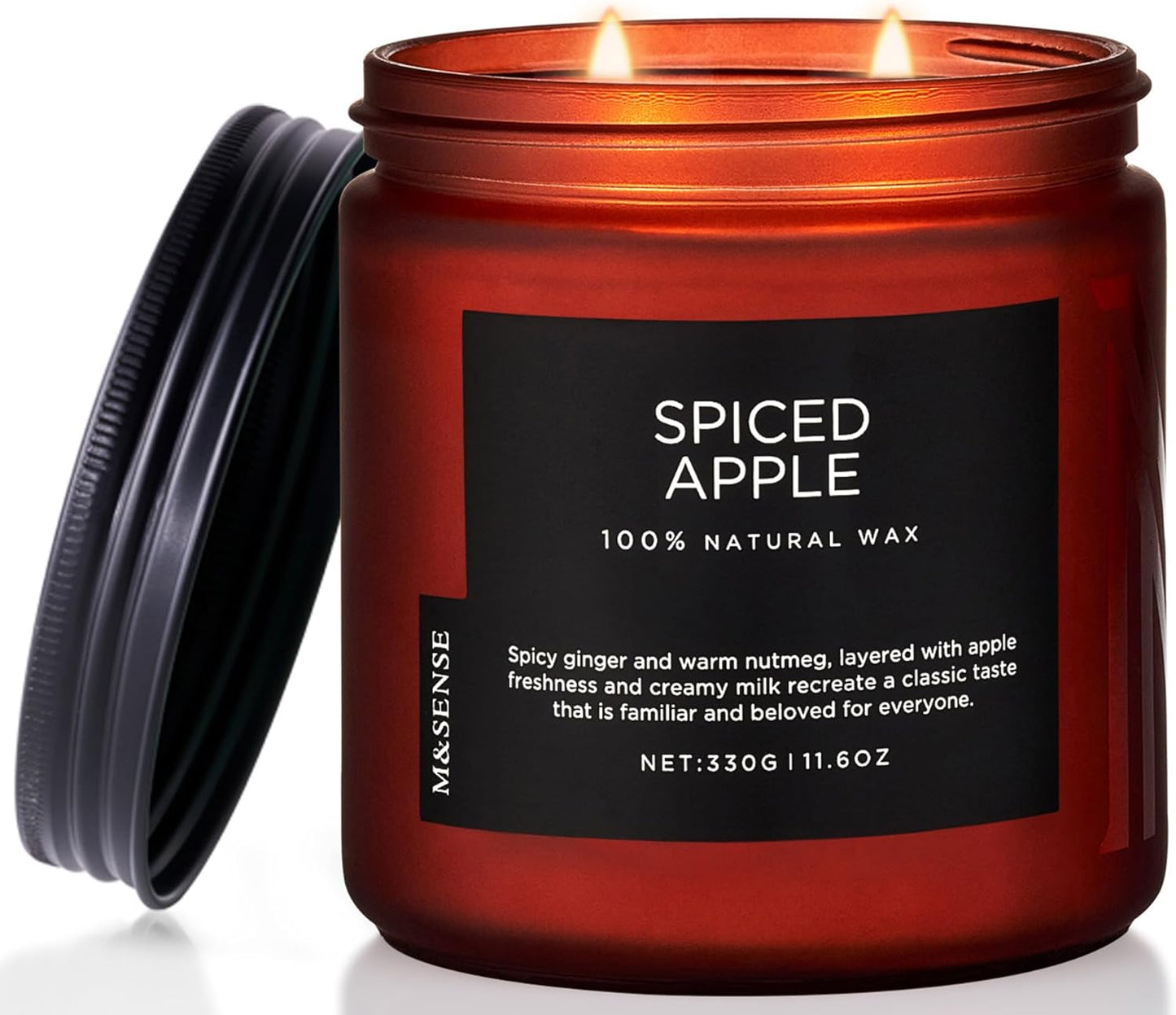 M&SENSE Spiced Apple 2 Wick Fall Scented Candle, 11.6oz Natural Soy Wax Candle for Autumn Decor, Up to 70 Hours Burn Time, Strong Fall Scented Candle Gift for Christmas Holiday Celebration
