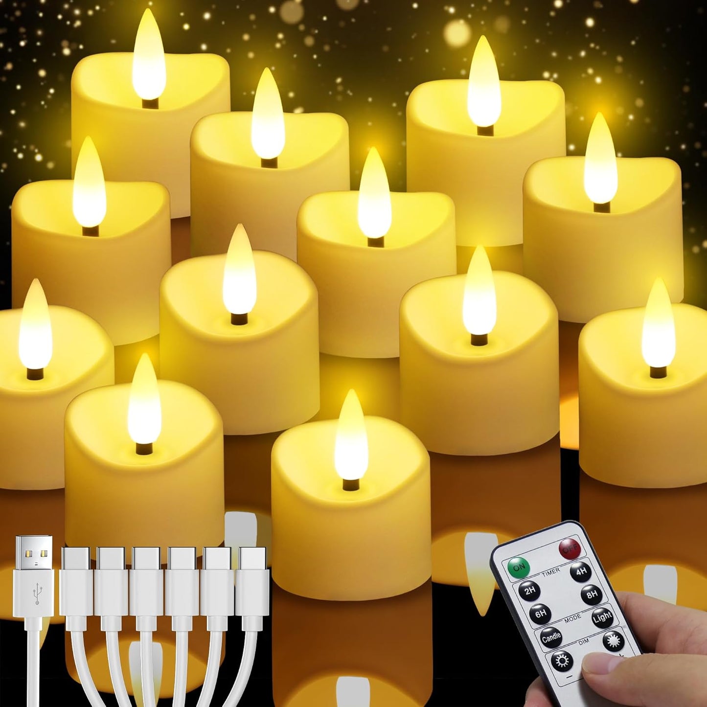 YiaMia Rechargeable Tea Lights with Remote, Flameless LED Candle with 24H Cycle Timer, Battery Operated Tea Lights for Votive, Weddings, Parties, Halloween, Christmas, Home Decoration (12)