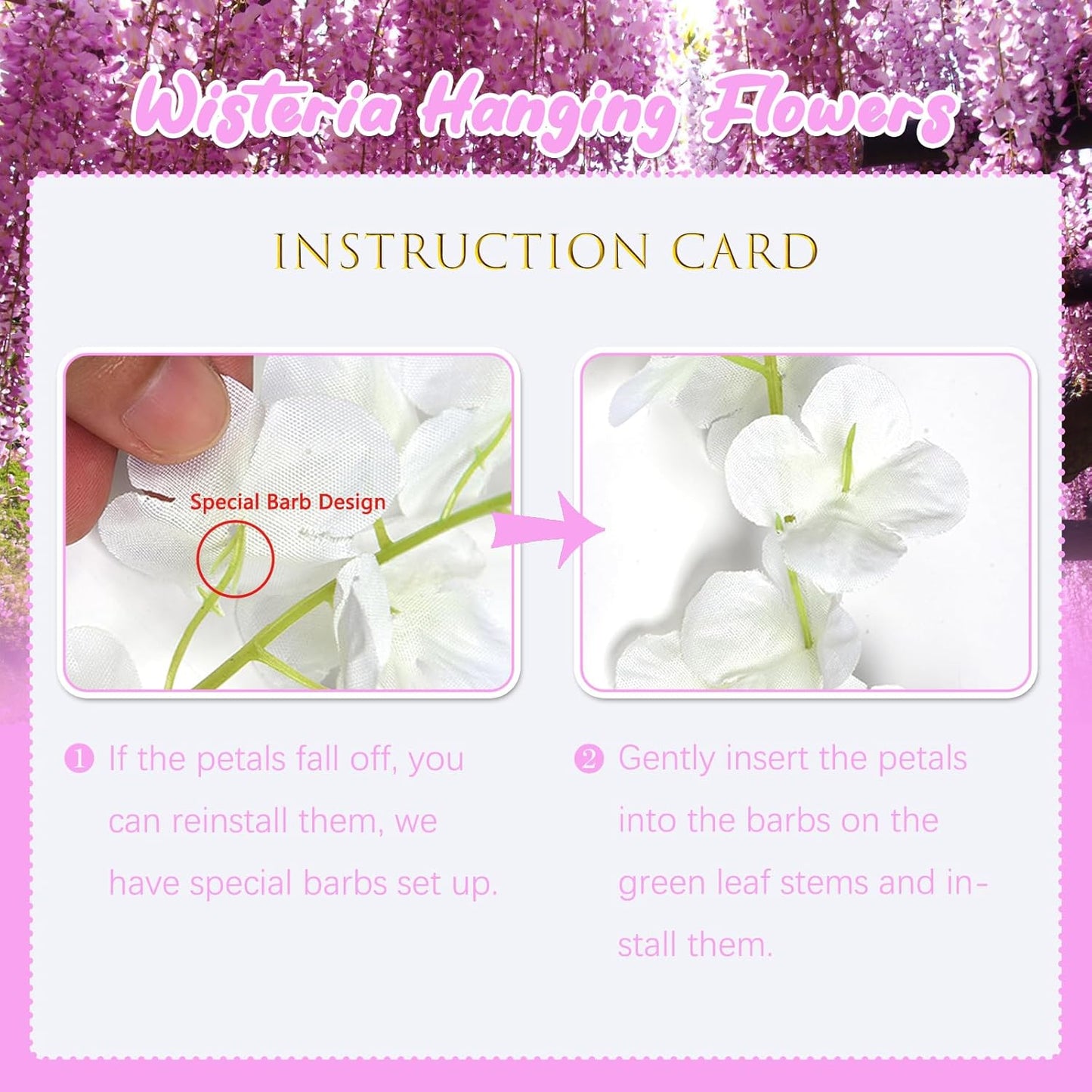 24 Pack Pink Wisteria Hanging Flowers, 3.4 Ft Fake Hanging Flowers, Artificial Wisteria Garland Vines for Wedding Room Backdrop Outdoor Patio Garden Decoration