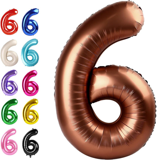 Coffee Brown 40 Inch Mylar Foil Number 6 Balloon, Birthday Digital Balloons for 6 16 Boy Girl Party Decorations Supplies,Dark Brown Big Helium Balloon Numbers for 26 36 46 60 Men Women Anniversary