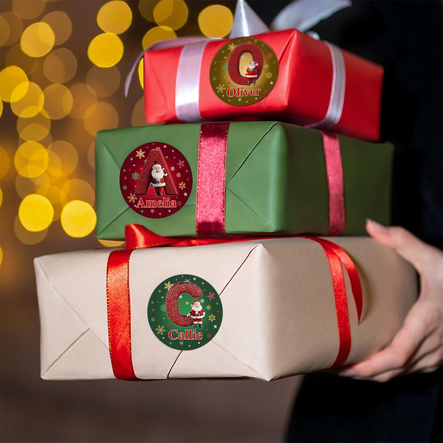 callie Personalized Christmas Stickers - Custom Name & Initial, 1.97 Inch Cartoon Santa Claus Design Merry Christmas Stickers Labels for Envelopes Seals Crafts Cards Gifts (30PCS)