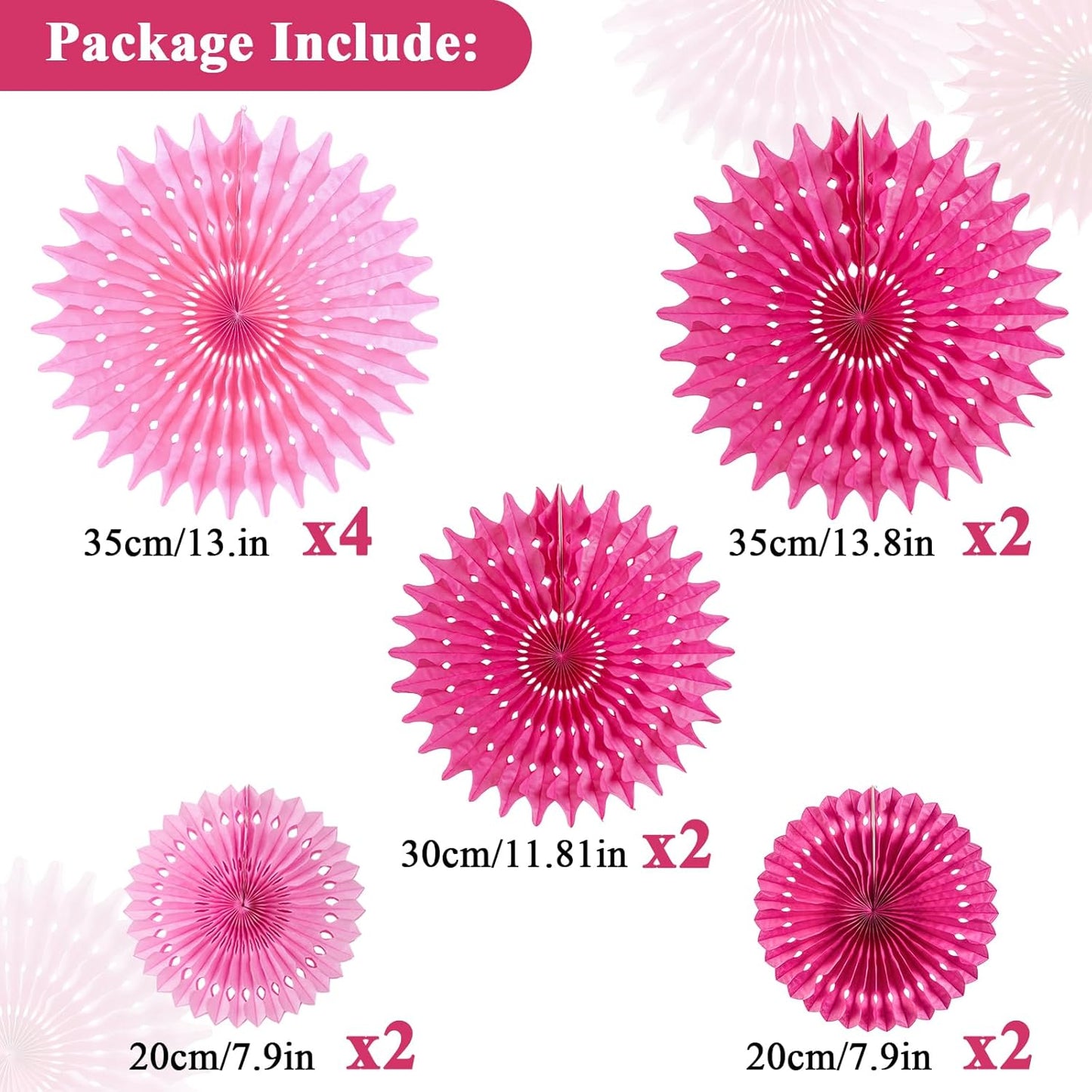 SUNBEAUTY Hanging Honeycomb Paper Fans Hot Pink Party Decorations Fuchsia Pink Birthday Paper Decoration for Wedding Graduation Events Accessories - 12Pcs