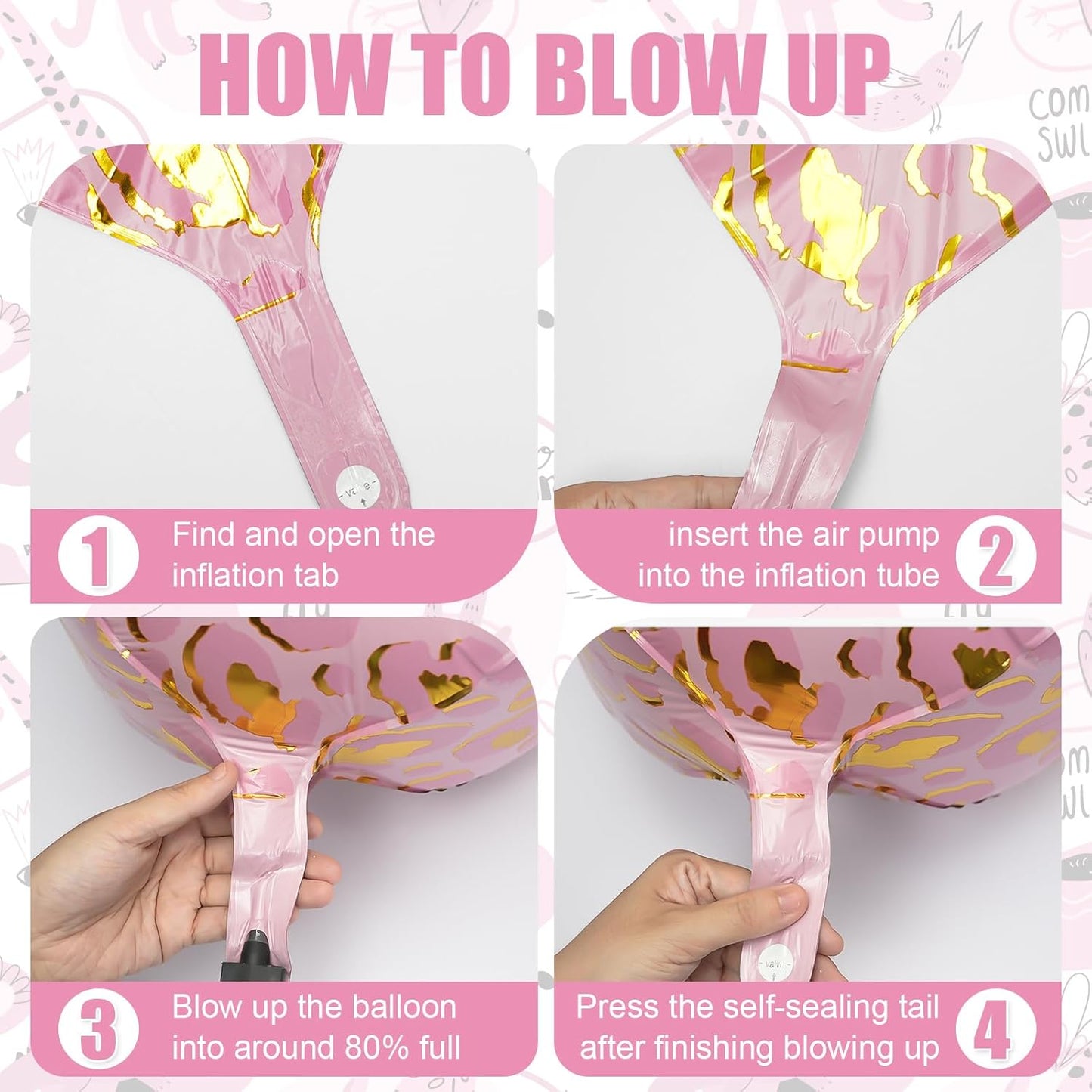 6Pcs Pink Cheetah Print Foil Balloons, 22inch 4D Leopard Theme Balloons, Large Round Ball Animal Foil Balloon for Cheetah Zoo Themed Wild Jungle Birthday Party Backdrop Decorations