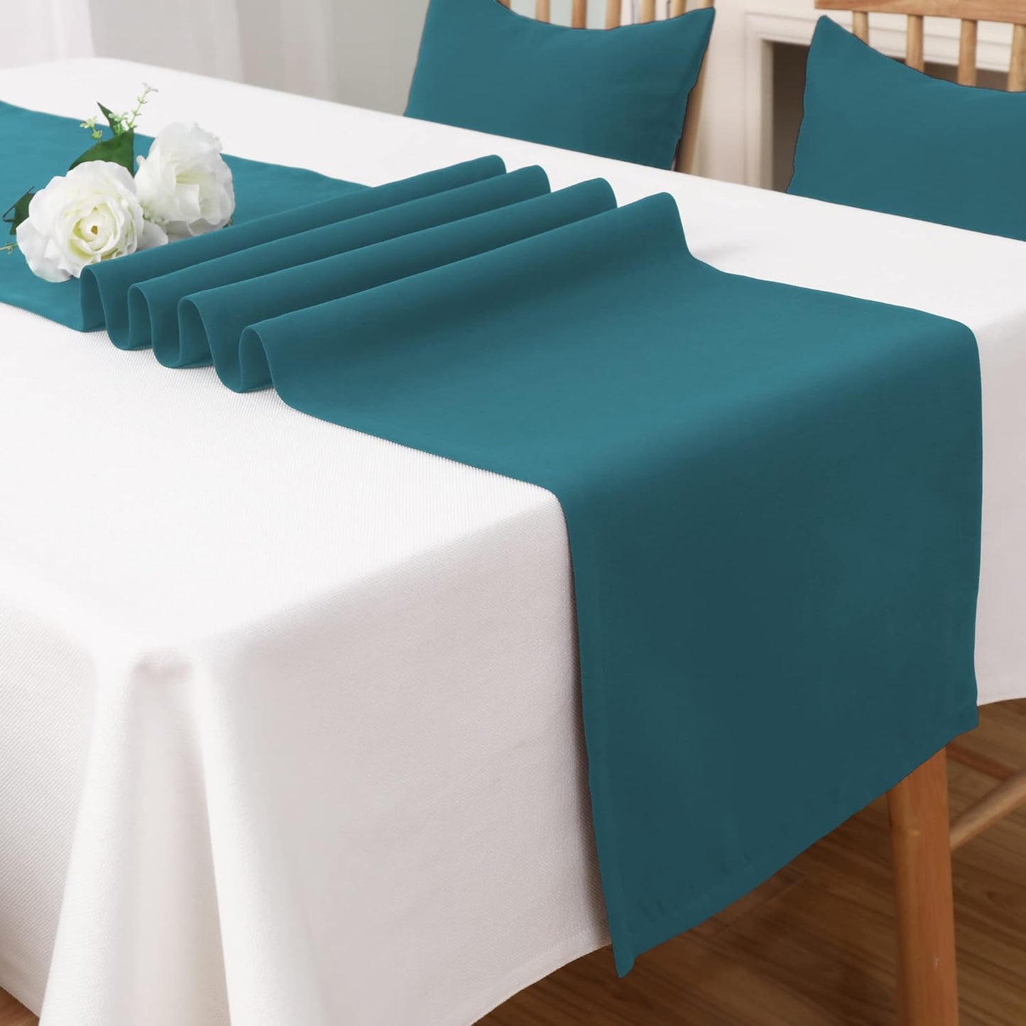 DUALIFE 2 Panels Teal Table Runner 72 Inch Long Soft Cloth Table Runner for Indoor/Outdoor Wedding Banquet Graduations Birthday Party Decoration