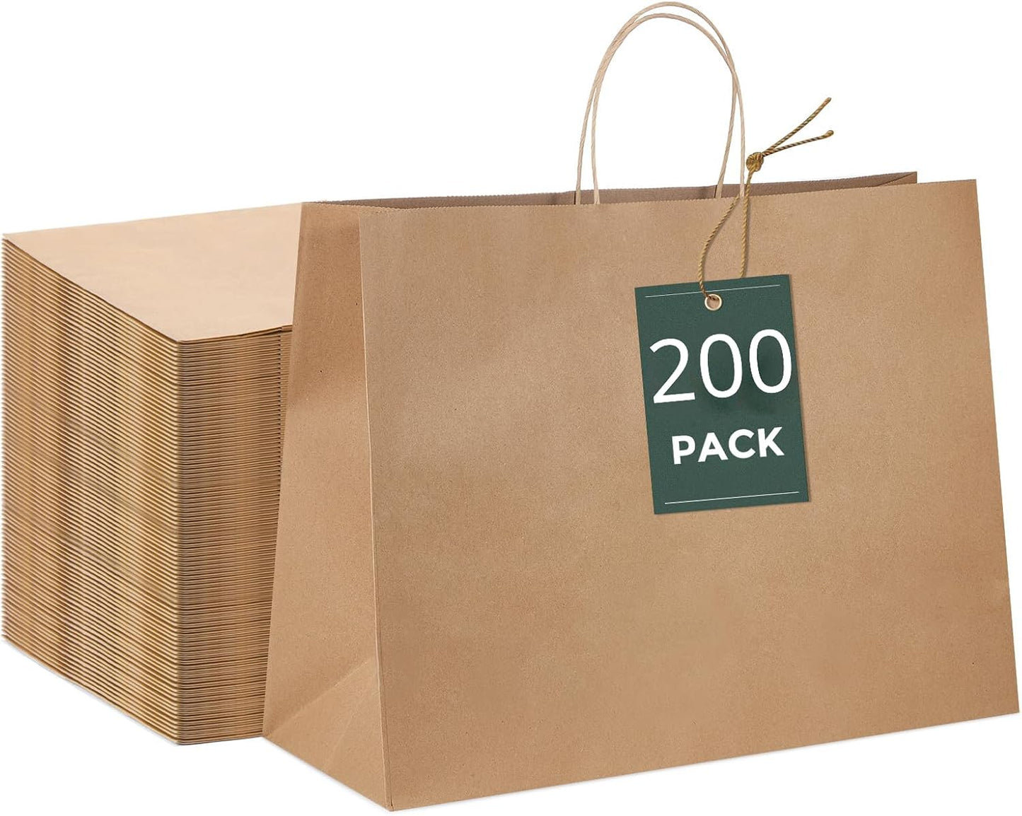 GSSUSA 16x6x12 Large Paper Bags with Handles 200Pcs, Valentine's Day Gift Bag, Bags for Small Business Bulk, Brown Paper Shopping Bag for Boutique, Clothing, Grocery, Food Service Take Out