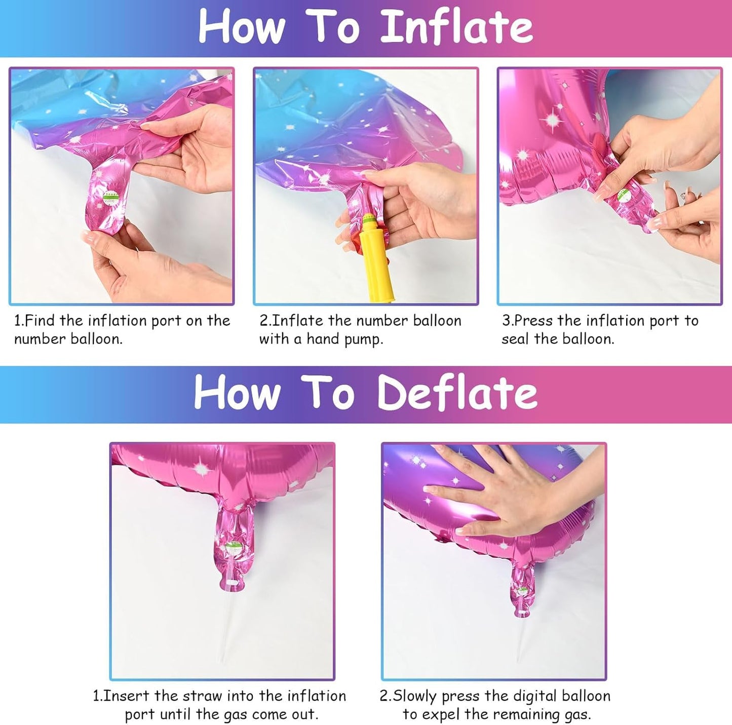 40 Inch Rainbow Foil Balloon Number 8, Giant Self Inflating Gradient Blue Pink Number Balloons 0-9 for Women, Starry Print 8 Helium Balloons Set for Girls 8th Birthday Party Decorations Supplies