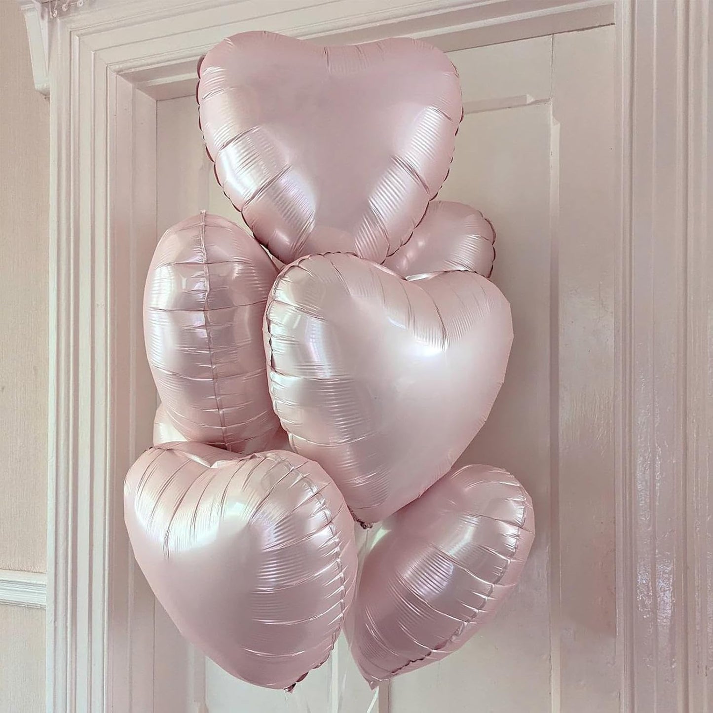 Baby Pink Heart Balloons, 18 Inch, 12Pcs Large Pearl Mylar, Pastel Helium Foil for Boho Girls Women Birthday Wedding Baby Shower Valentines