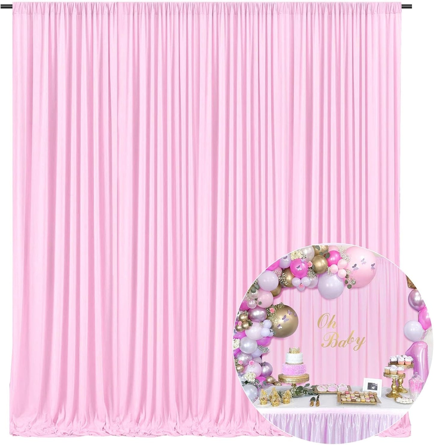10 x 10 Feet Light Pink Backdrop Curtain for Partie, Background Curtains for Photoshoot, Birthday, Wedding, Halloween, Thanksgiving, Christmas Day, New Year Party Decorations 5Ft x 10Ft, 2 Panels