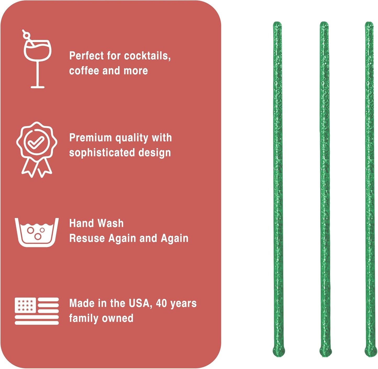 Coffee and Cocktail Stirrers, Reusable Plastic Drink Stirrer Sticks, 100 Ball Head Swizzle Sticks, Use as a Cocktail Garnish or Cake Pop Stick, and Restaurant Supplies, 6 inch (GREEN)