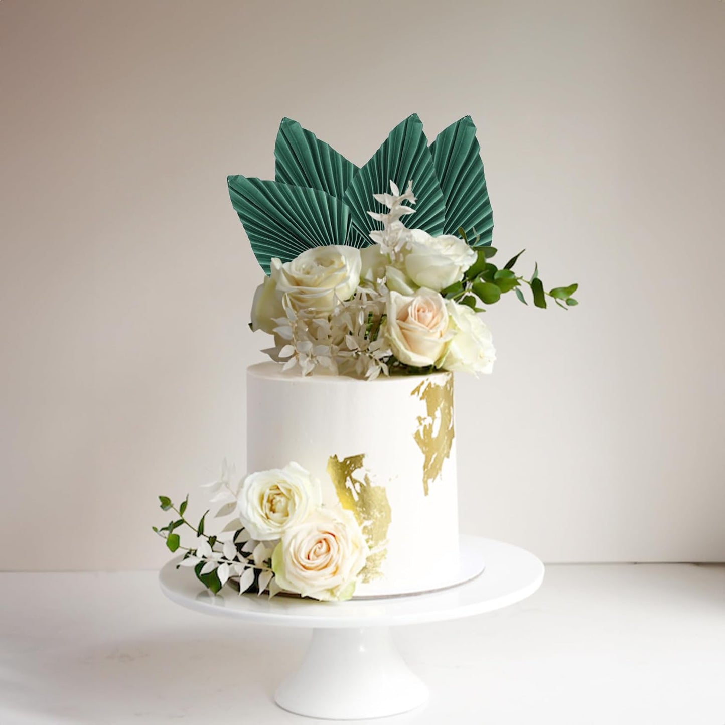 Ephlyn 6Pcs Paper Palm Fan Cake Topper Palm Leaf Fan Cake Pick Decoration for DIY Cake Bakeware Baby Shower Wedding Bridal Shower Birthday Anniversary Party Cake Decorations Green