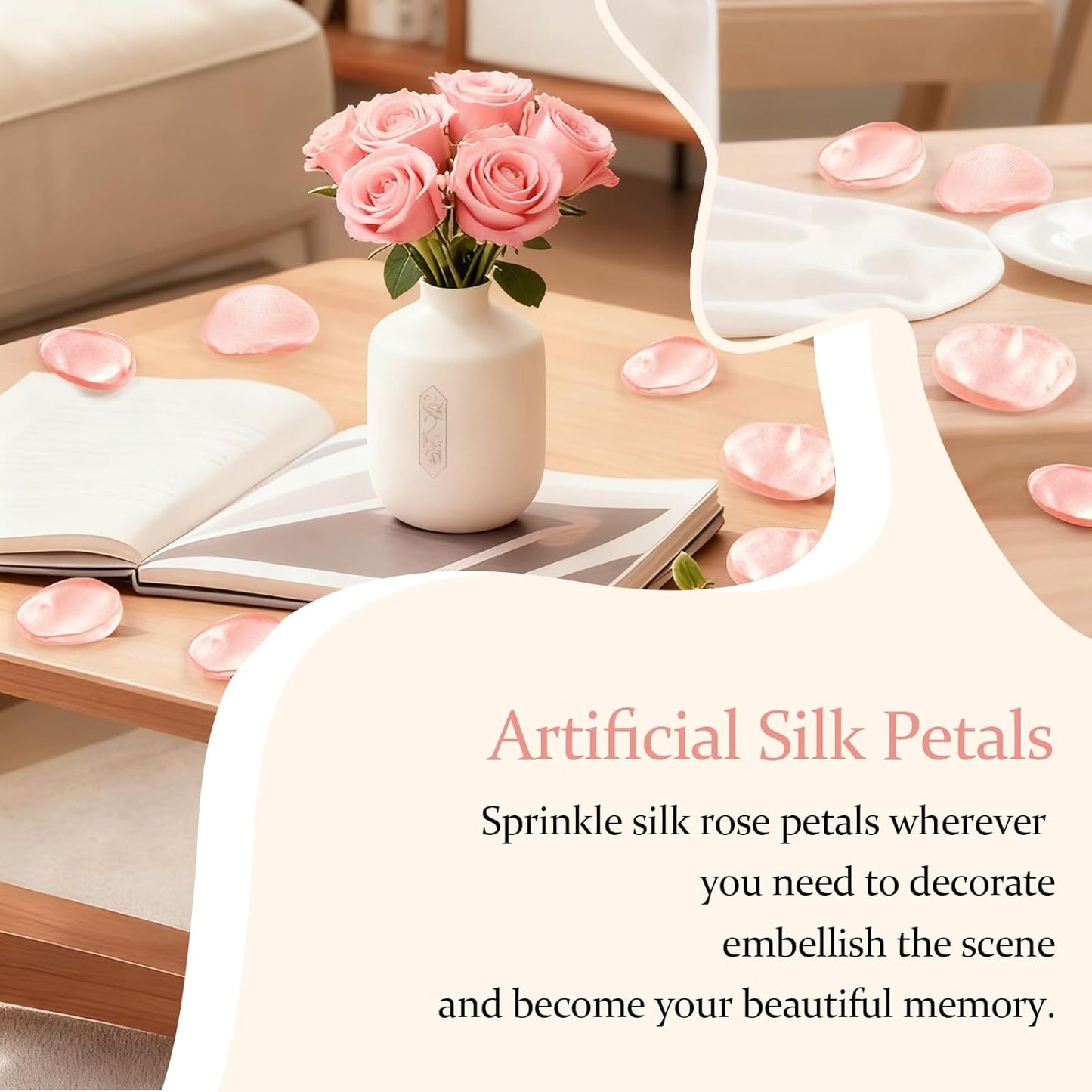 300pcs Blush Faux Silk Rose Petals for Wedding Aisle Scatter, Flower Girl Basket, Table Centerpieces, Bridal Shower, and Romantic Party Decor