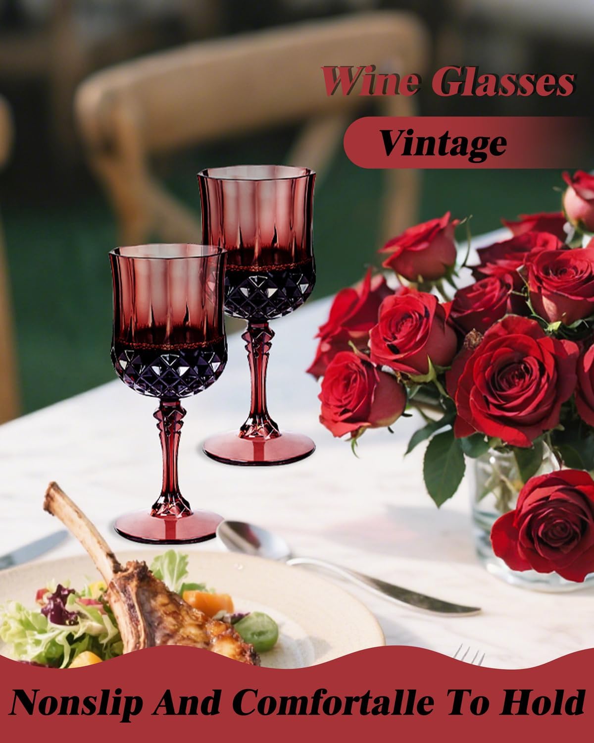 Ciaell 24PCS Burgundy Plastic Wine Glasses - 7 Oz Plastic Goblets for Party - Burgundy Vintage Drinking Glasses - Disposable Water Goblets Set for Wedding, Bar, Wine, Beer, Juice & Christmas