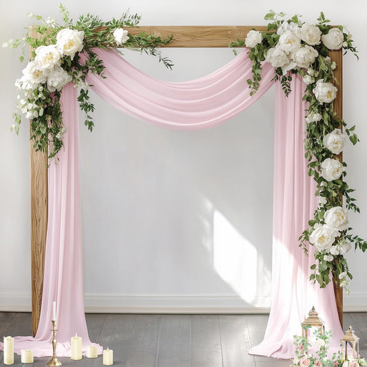 Socomi Wedding Arch Draping Fabric 3 Panels 29" x 19Ft Blush Pink Sheer Chiffon Curtain Drapes 6 Yards for Wedding Ceremony Birthday Party Decoration