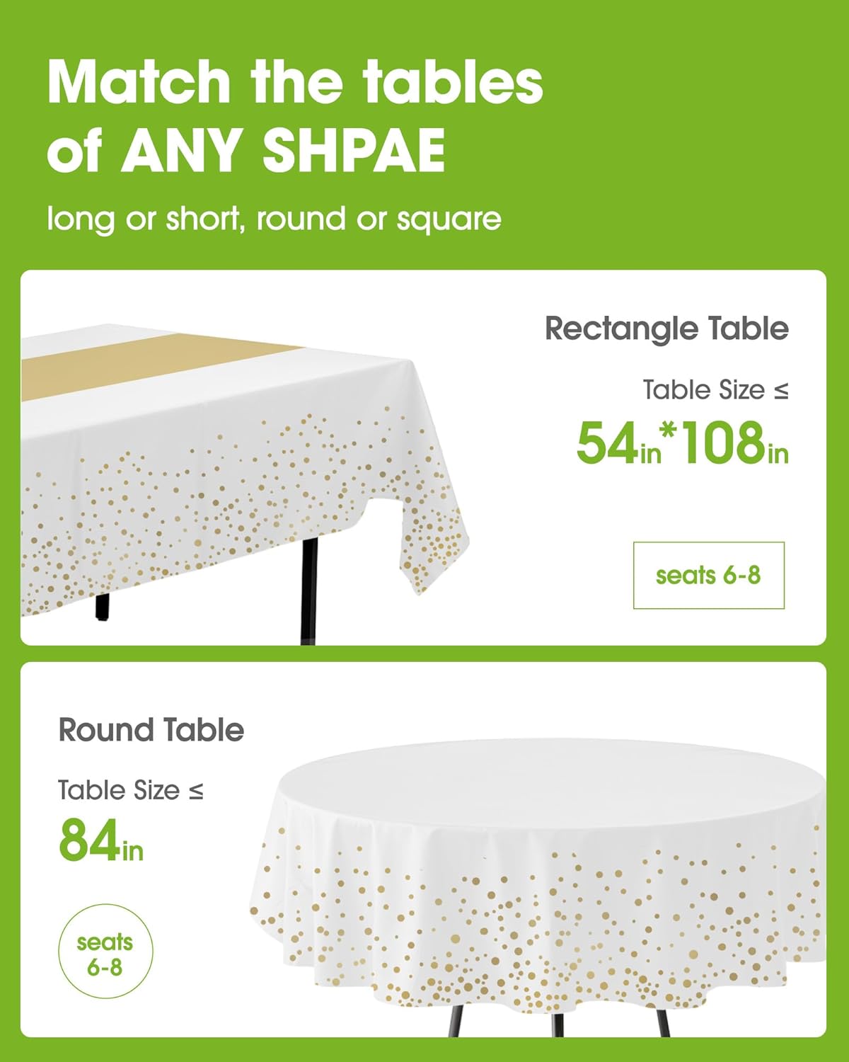 Pureegg Plastic Table Cloth Disposable 10 Pack, 54 x 108 Inch, Table Runner Style, Graduation Decorations 2025, Party Tablecloths, Rectangle, Plastic Cover, Leakproof & Sturdy, White Gold