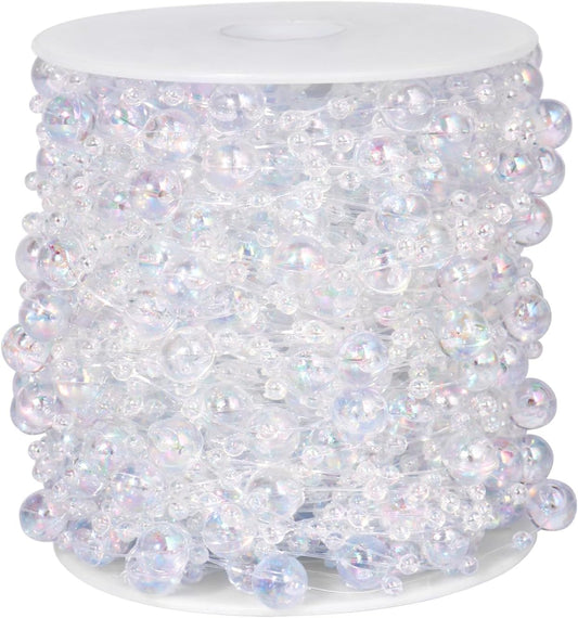 98FT Pearl Beads String Garland, 8mm 3mm Iridescent Faux Pearl Beads Roll Strand Bulk for Wedding Party Flower Christmas Decoration DIY Craft