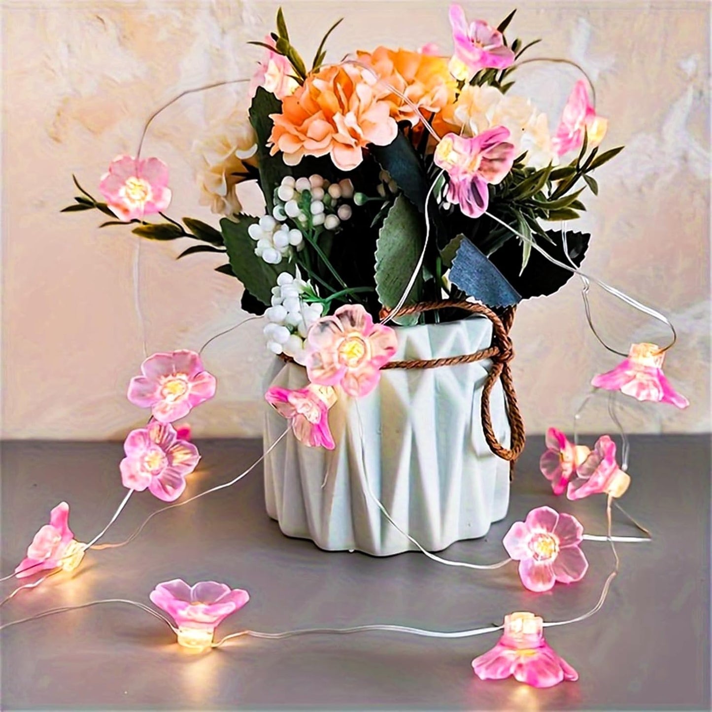 Pink Fairy Cherry Blossom Flower String Lights for Bedroom, USB Plug in and Battery Operated 13ft 40 LED Cute Indoor Outdoor Hanging Decorations for Birthday Wedding Party Christmas Easter