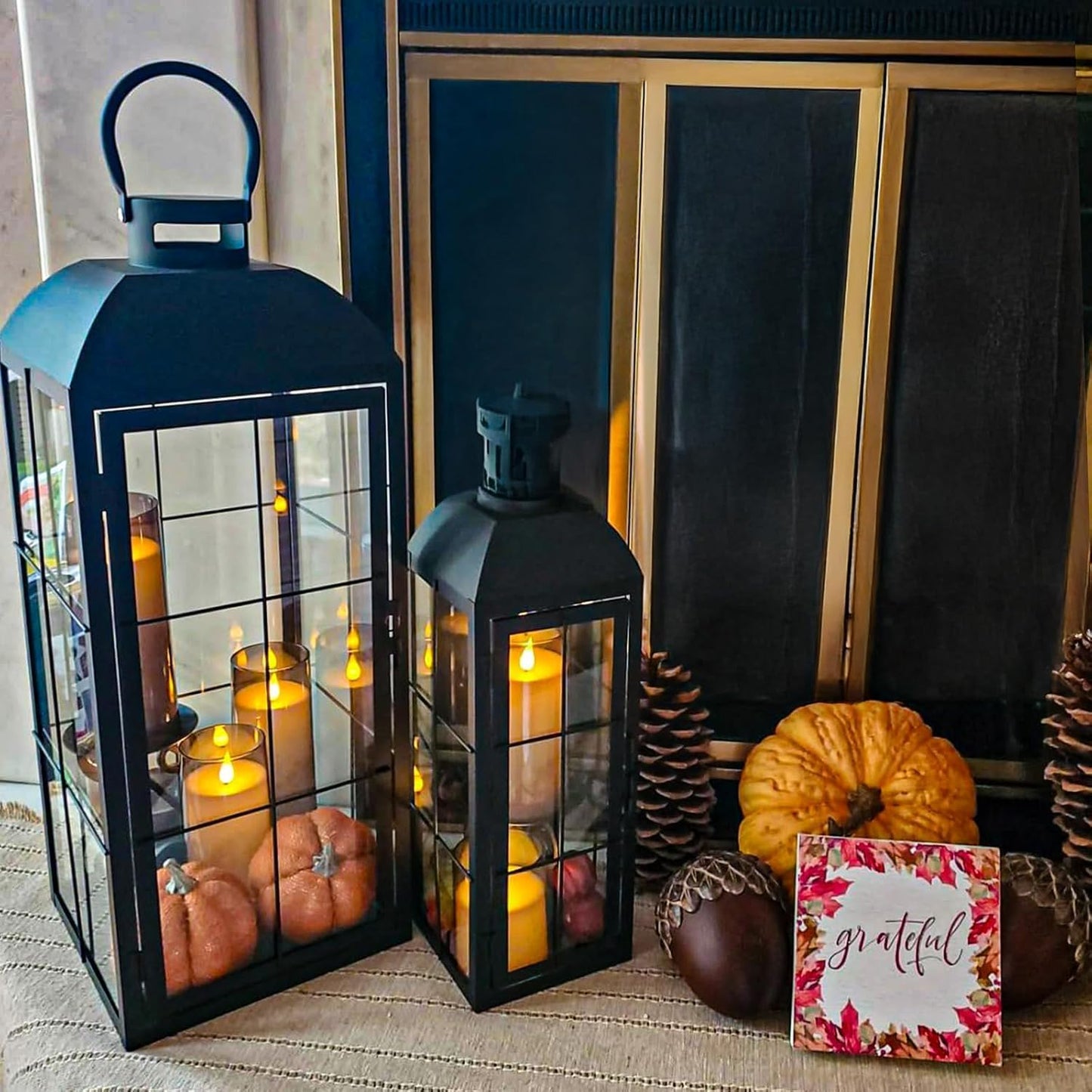 Fo32won Grey LED Flameless Pillar Candles Battery Operated with Remote and Timer, Set of 5 (D 3"×H 4" 5" 6" 8" 8") Decorative Plexiglass Flickering Candles with 3D Flame