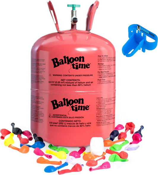 Helium Tank for Balloons At Home, 14.9 Cu Ft Helium Balloon Pump Kit with 50 Assorted Latex Balloons, White Curling Ribbon and Wholesalehome Balloon Tie Tool